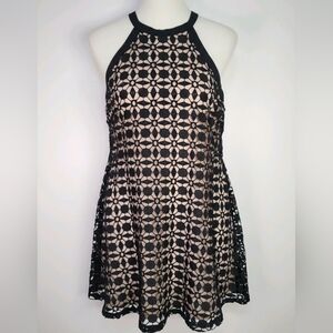 CHELSEA 28 BLACK CROCHETED HALTER MINI-DRESS SZ SMALL
